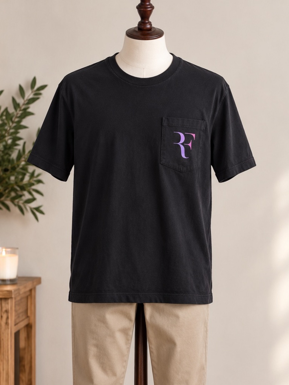 Uniqlo x Roger Federer RF T-Shirt L Black Purple Tenniscore Wimbledon Streetwear